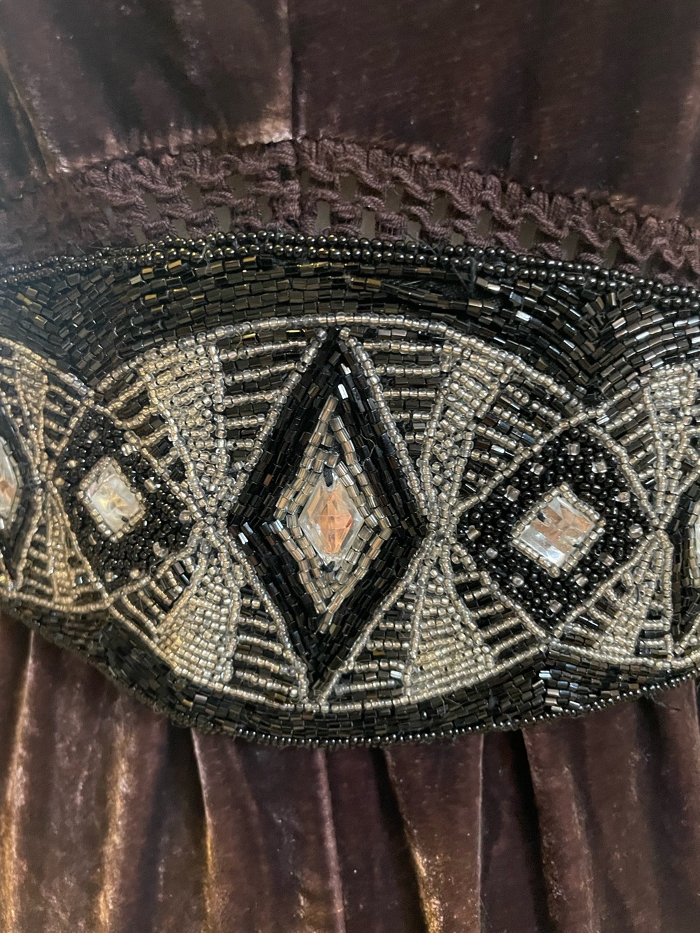 VTG 80’s Deco Gothic full beaded black white belt cumberbund small